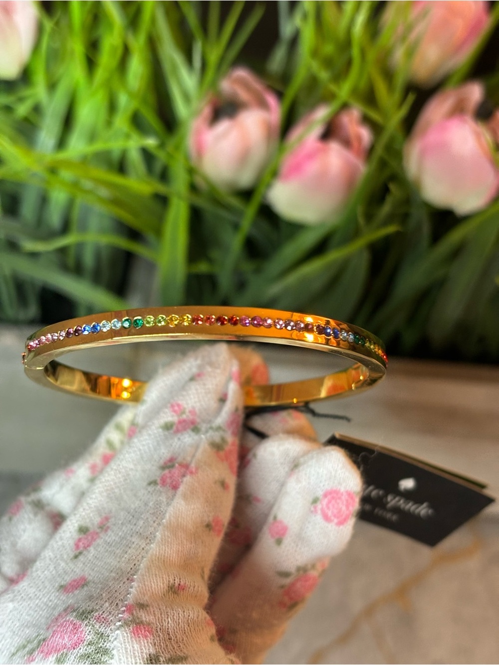 kate spade NWT Gold Rainbow Crystal Slim Bangle